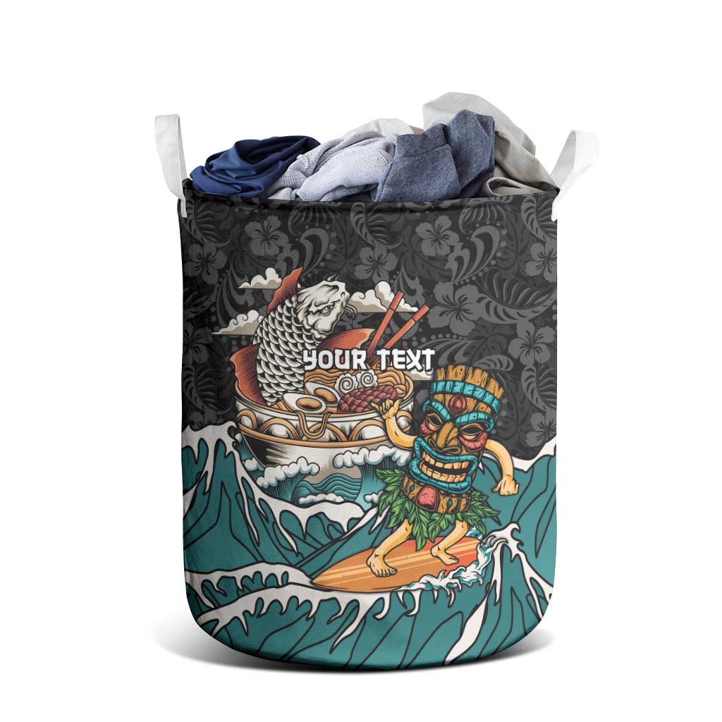 Personalized Japanese Koi Fish Ramen Laundry Basket Tiki Surfing Wagara Hibiscus Pattern
