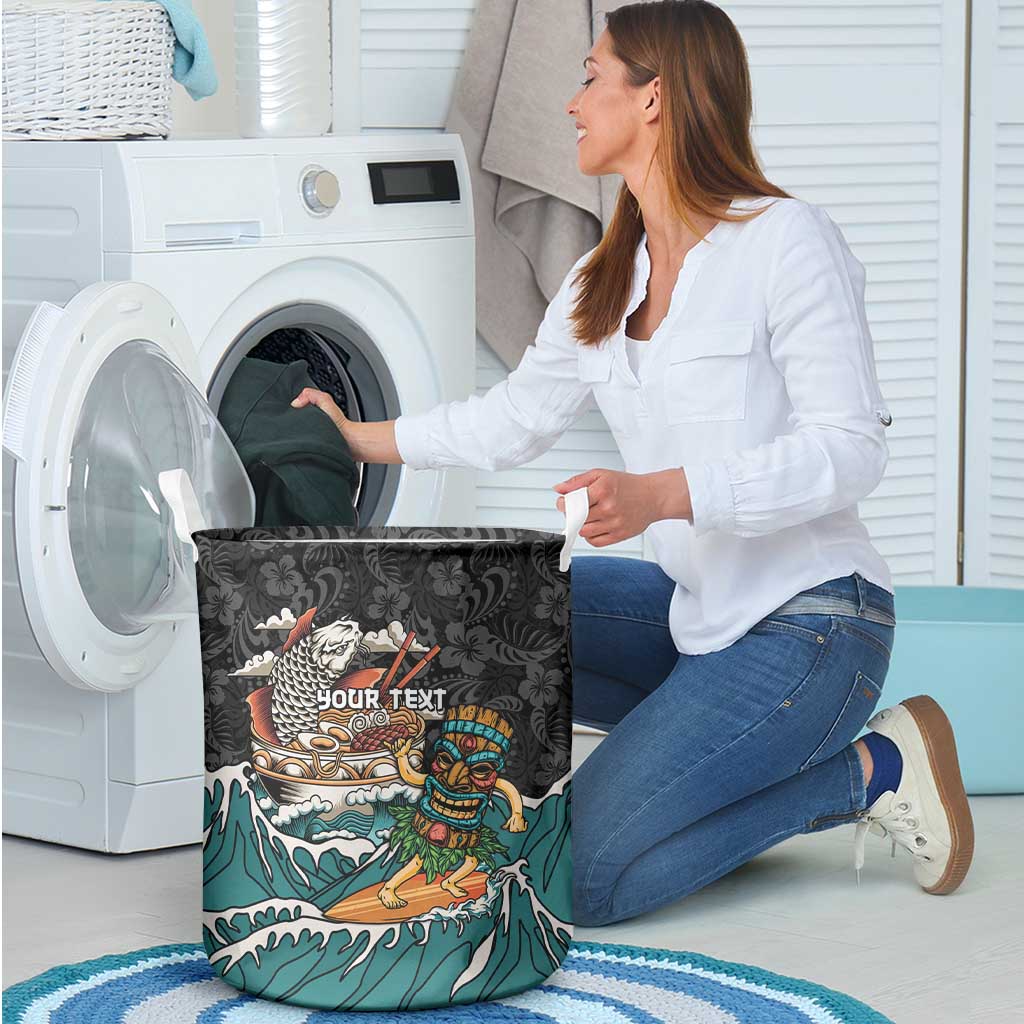 Personalized Japanese Koi Fish Ramen Laundry Basket Tiki Surfing Wagara Hibiscus Pattern