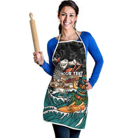 Personalized Japanese Koi Fish Ramen Apron Tiki Surfing Wagara Hibiscus Pattern