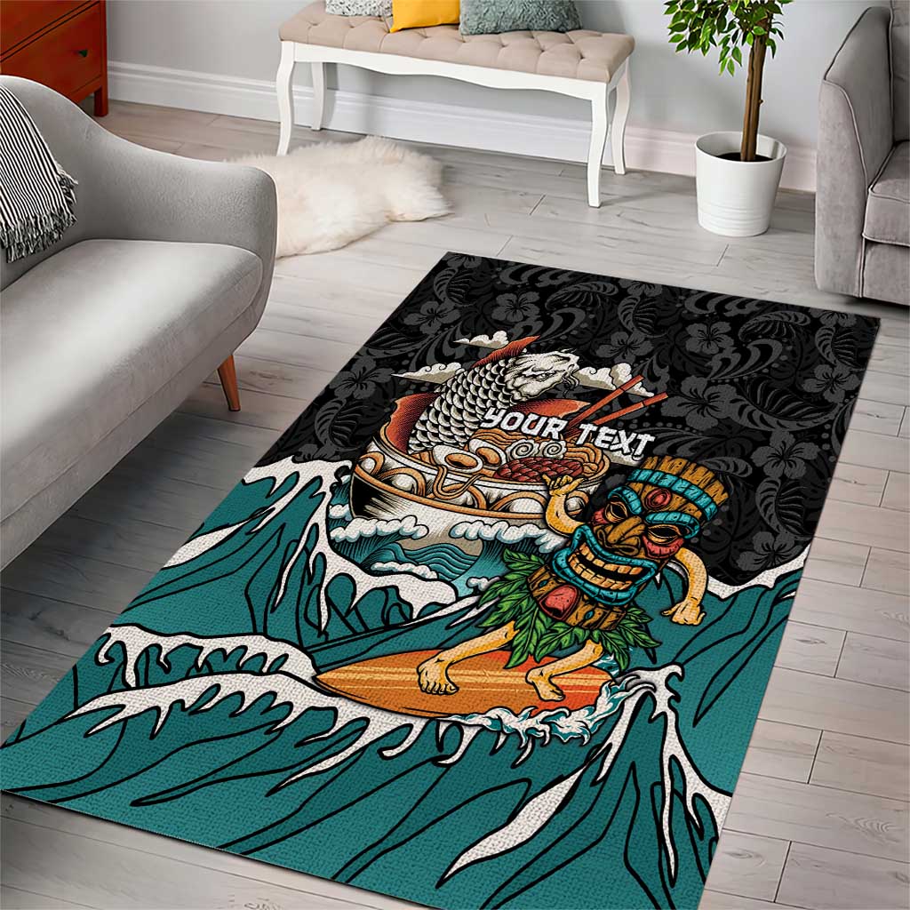 Personalized Japanese Koi Fish Ramen Area Rug Tiki Surfing Wagara Hibiscus Pattern