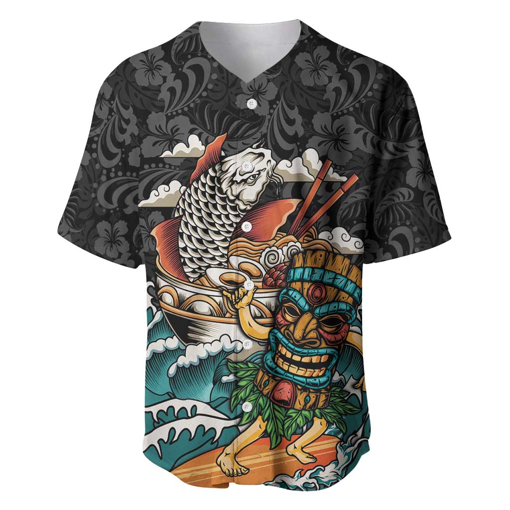 Personalized Japanese Koi Fish Ramen Baseball Jersey Tiki Surfing Wagara Hibiscus Pattern