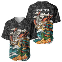 Personalized Japanese Koi Fish Ramen Baseball Jersey Tiki Surfing Wagara Hibiscus Pattern