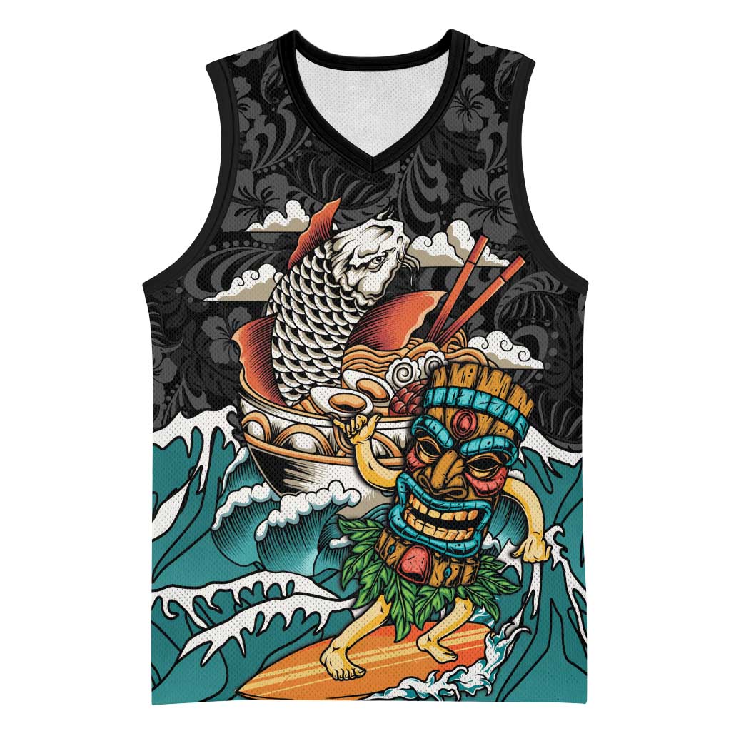 Personalized Japanese Koi Fish Ramen Basketball Jersey Tiki Surfing Wagara Hibiscus Pattern