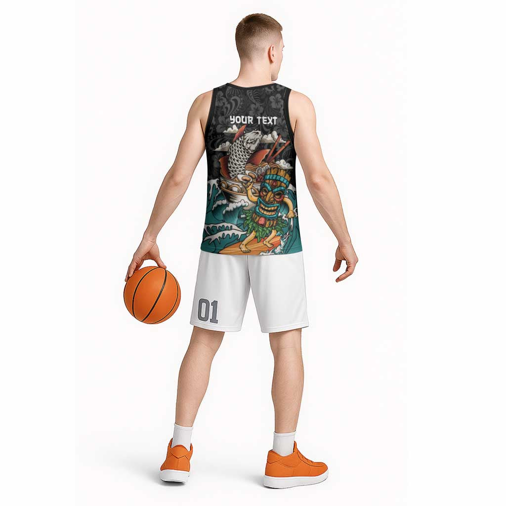 Personalized Japanese Koi Fish Ramen Basketball Jersey Tiki Surfing Wagara Hibiscus Pattern