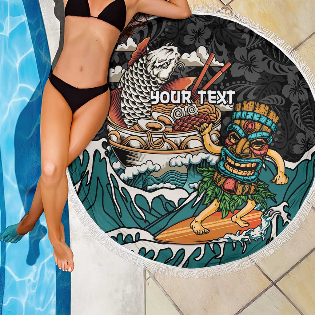 Personalized Japanese Koi Fish Ramen Beach Blanket Tiki Surfing Wagara Hibiscus Pattern