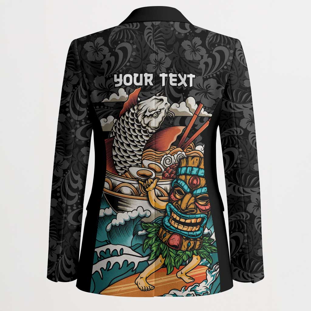Personalized Japanese Koi Fish Ramen Blazer Tiki Surfing Wagara Hibiscus Pattern