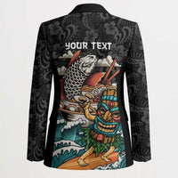 Personalized Japanese Koi Fish Ramen Blazer Tiki Surfing Wagara Hibiscus Pattern
