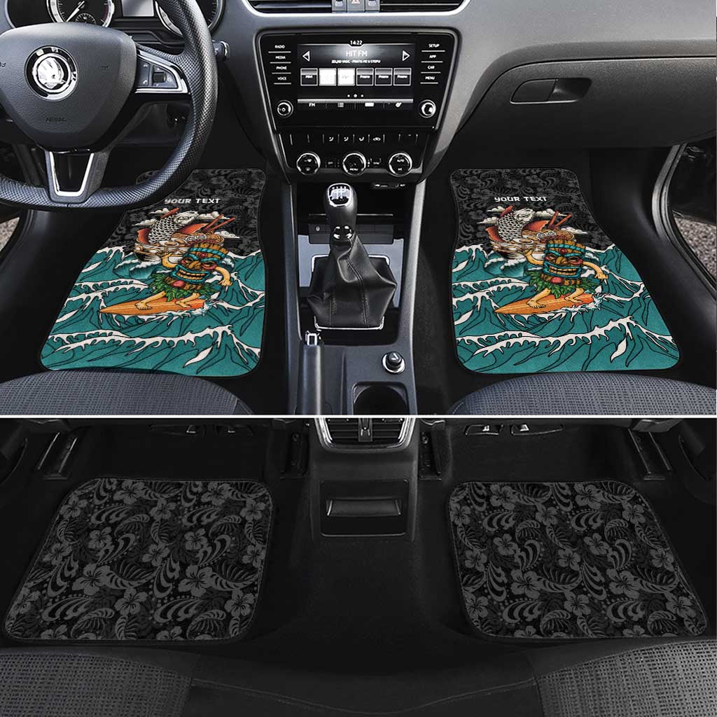 Personalized Japanese Koi Fish Ramen Car Mats Tiki Surfing Wagara Hibiscus Pattern