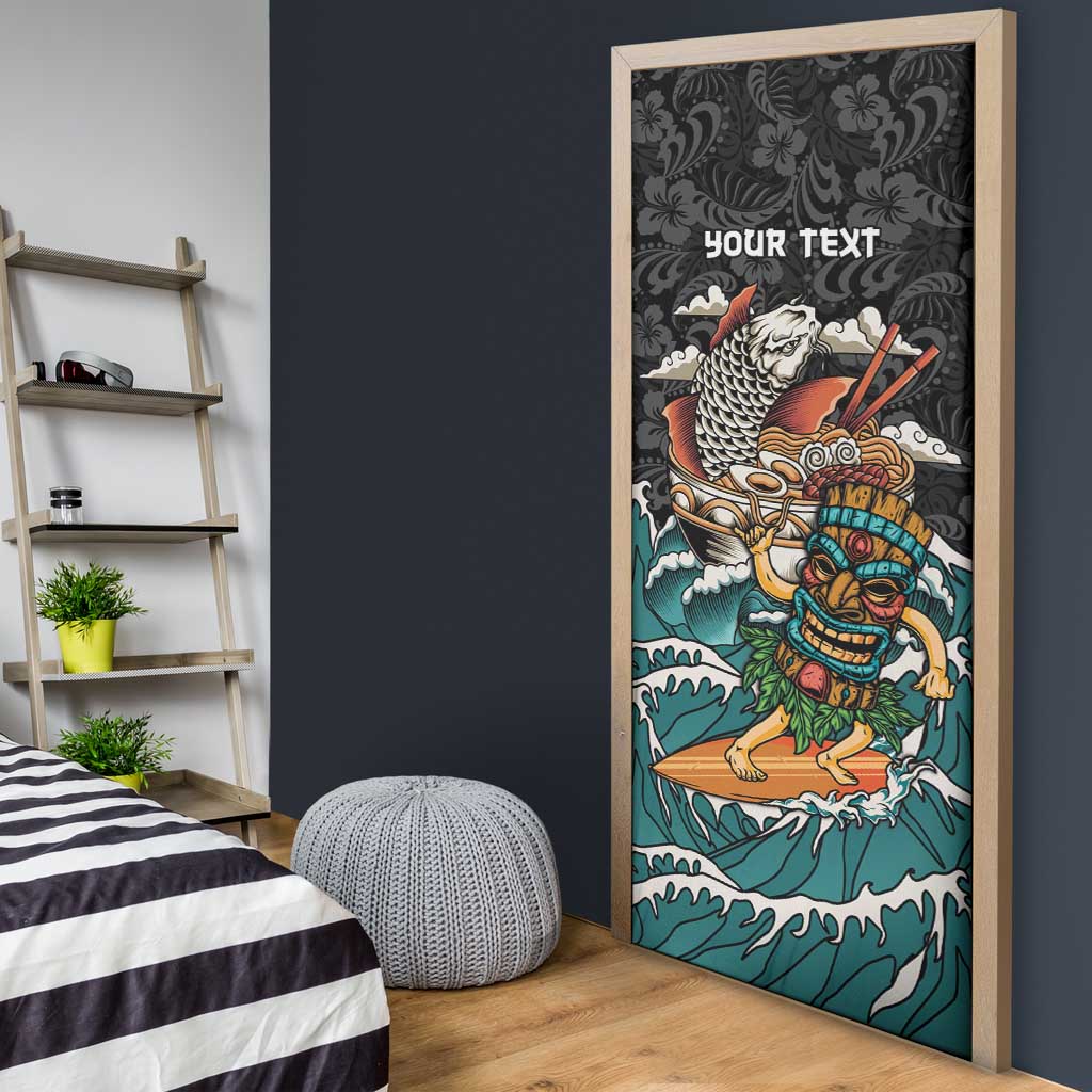 Personalized Japanese Koi Fish Ramen Door Cover Tiki Surfing Wagara Hibiscus Pattern