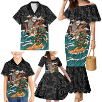 Personalized Japanese Koi Fish Ramen Family Matching Mermaid Dress and Hawaiian Shirt Tiki Surfing Wagara Hibiscus Pattern LT9 - Polynesian Pride
