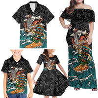 Personalized Japanese Koi Fish Ramen Family Matching Off Shoulder Maxi Dress and Hawaiian Shirt Tiki Surfing Wagara Hibiscus Pattern LT9 - Polynesian Pride