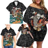 Personalized Japanese Koi Fish Ramen Family Matching Off Shoulder Short Dress and Hawaiian Shirt Tiki Surfing Wagara Hibiscus Pattern LT9 - Polynesian Pride