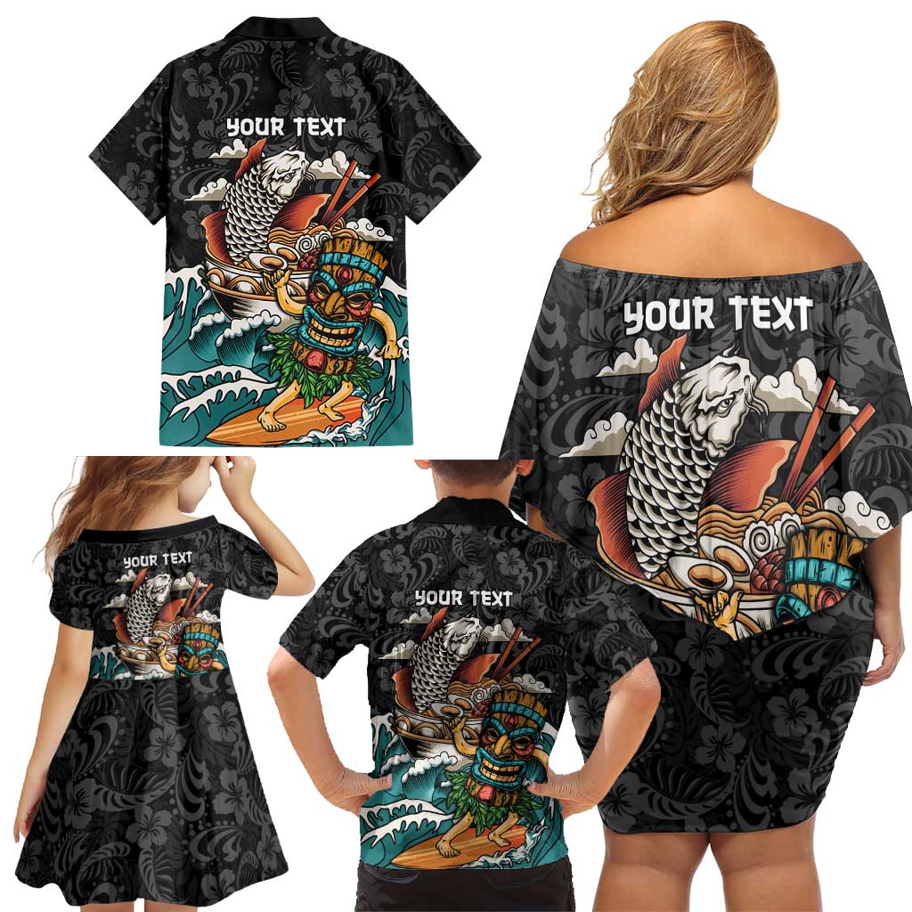 Personalized Japanese Koi Fish Ramen Family Matching Off Shoulder Short Dress and Hawaiian Shirt Tiki Surfing Wagara Hibiscus Pattern LT9 - Polynesian Pride
