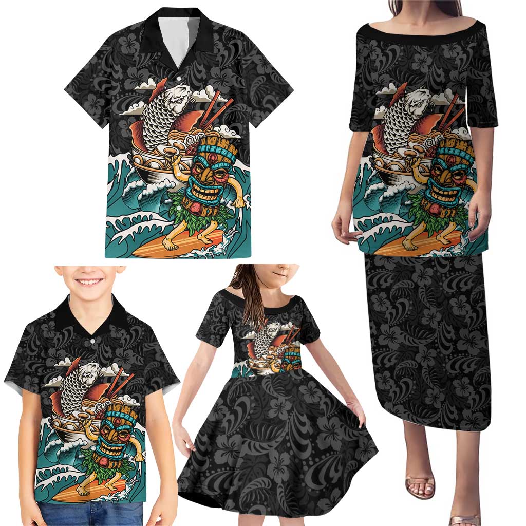 Personalized Japanese Koi Fish Ramen Family Matching Puletasi and Hawaiian Shirt Tiki Surfing Wagara Hibiscus Pattern LT9 - Polynesian Pride