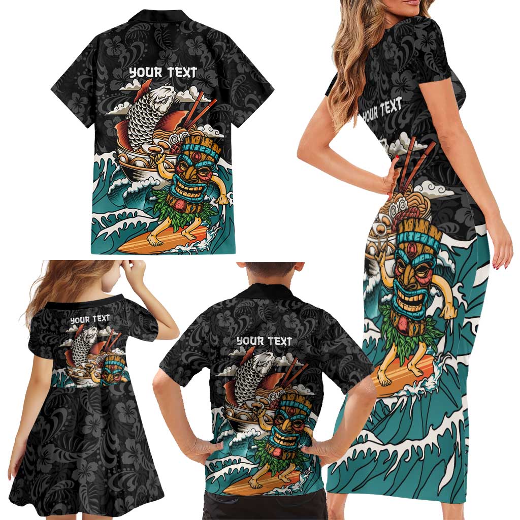 Personalized Japanese Koi Fish Ramen Family Matching Short Sleeve Bodycon Dress and Hawaiian Shirt Tiki Surfing Wagara Hibiscus Pattern LT9 - Polynesian Pride