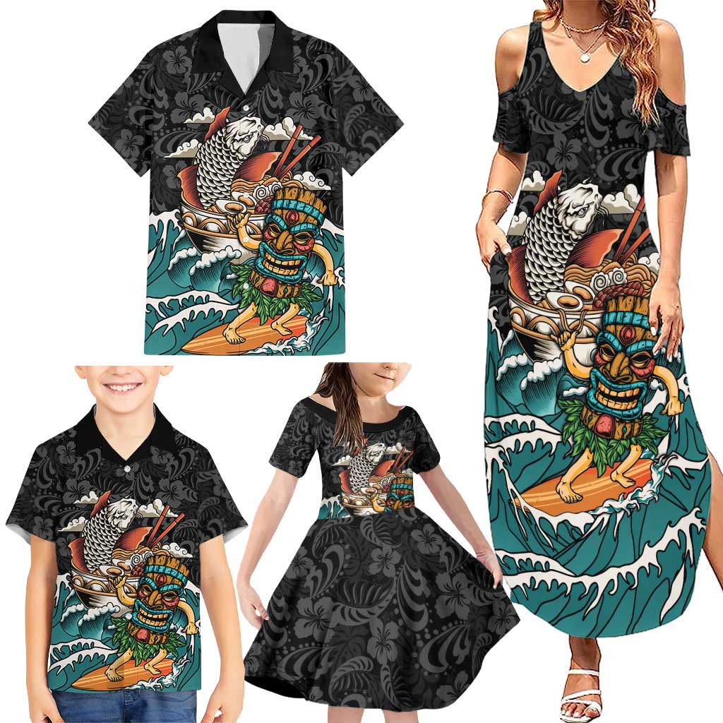 Personalized Japanese Koi Fish Ramen Family Matching Summer Maxi Dress and Hawaiian Shirt Tiki Surfing Wagara Hibiscus Pattern LT9 - Polynesian Pride