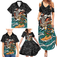 Personalized Japanese Koi Fish Ramen Family Matching Summer Maxi Dress and Hawaiian Shirt Tiki Surfing Wagara Hibiscus Pattern LT9 - Polynesian Pride