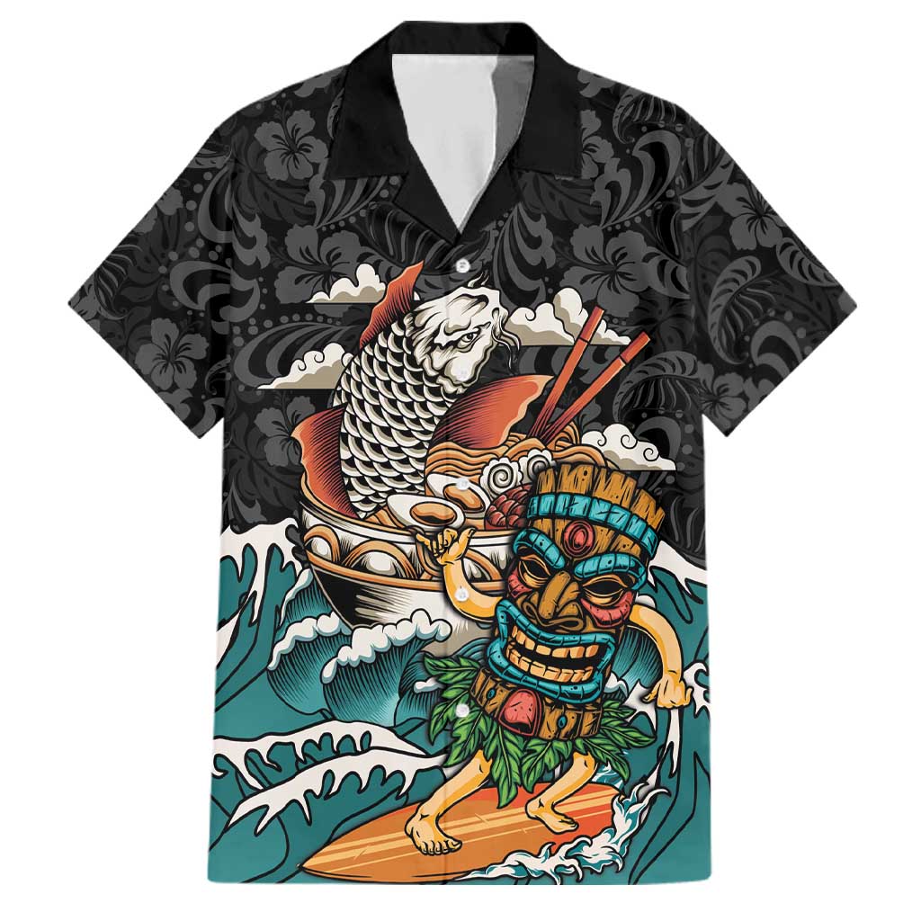 Personalized Japanese Koi Fish Ramen Family Matching Summer Maxi Dress and Hawaiian Shirt Tiki Surfing Wagara Hibiscus Pattern LT9 Dad's Shirt - Short Sleeve Black - Polynesian Pride