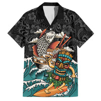 Personalized Japanese Koi Fish Ramen Family Matching Summer Maxi Dress and Hawaiian Shirt Tiki Surfing Wagara Hibiscus Pattern LT9 Dad's Shirt - Short Sleeve Black - Polynesian Pride