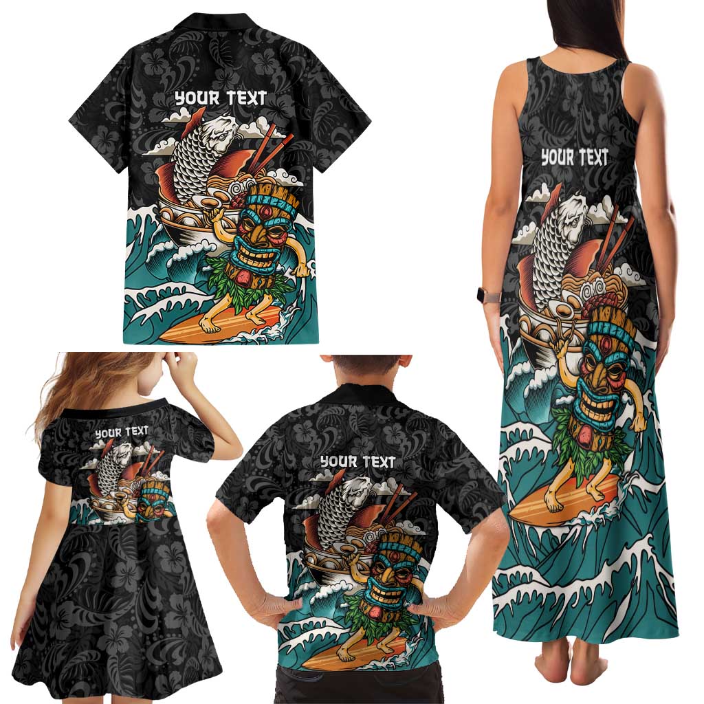 Personalized Japanese Koi Fish Ramen Family Matching Tank Maxi Dress and Hawaiian Shirt Tiki Surfing Wagara Hibiscus Pattern LT9 - Polynesian Pride
