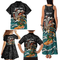 Personalized Japanese Koi Fish Ramen Family Matching Tank Maxi Dress and Hawaiian Shirt Tiki Surfing Wagara Hibiscus Pattern LT9 - Polynesian Pride
