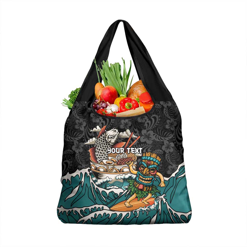 Personalized Japanese Koi Fish Ramen Grocery Bag Tiki Surfing Wagara Hibiscus Pattern LT9 1-pack One Size Black - Polynesian Pride