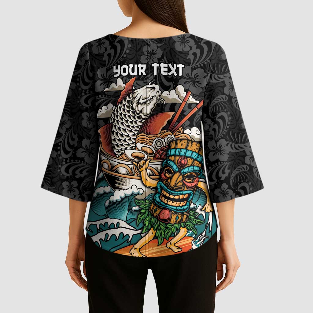 Personalized Japanese Koi Fish Ramen Kimono Sleeve Blouse Tiki Surfing Wagara Hibiscus Pattern