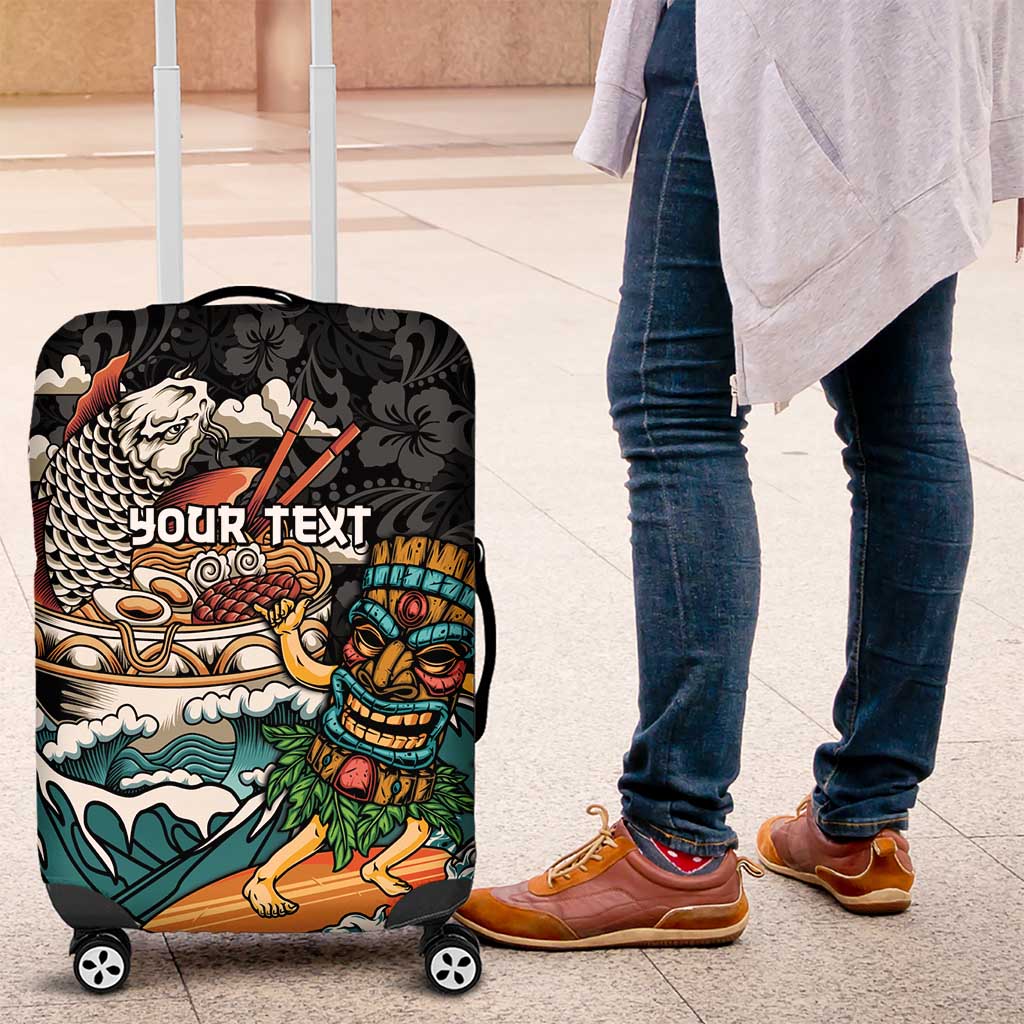 Personalized Japanese Koi Fish Ramen Luggage Cover Tiki Surfing Wagara Hibiscus Pattern