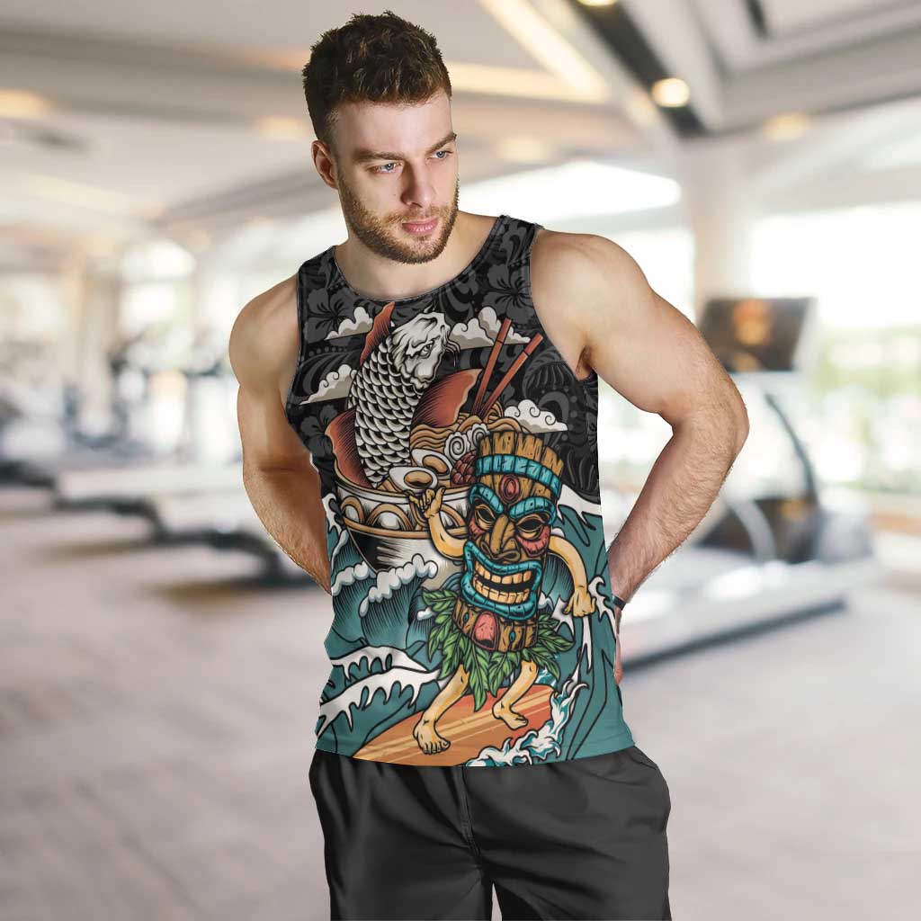 Personalized Japanese Koi Fish Ramen Men Tank Top Tiki Surfing Wagara Hibiscus Pattern
