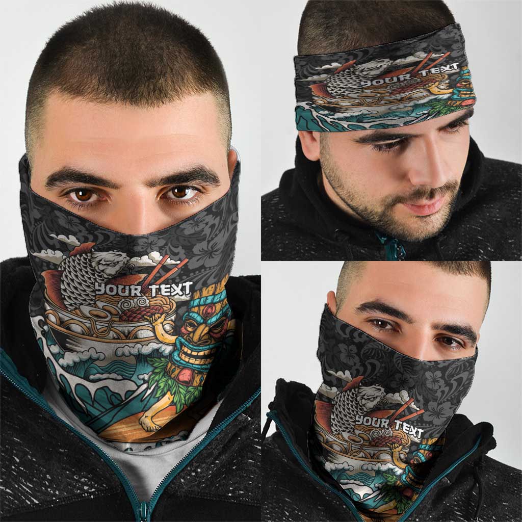 Personalized Japanese Koi Fish Ramen Neck Gaiter Tiki Surfing Wagara Hibiscus Pattern