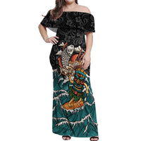 Personalized Japanese Koi Fish Ramen Off Shoulder Maxi Dress Tiki Surfing Wagara Hibiscus Pattern