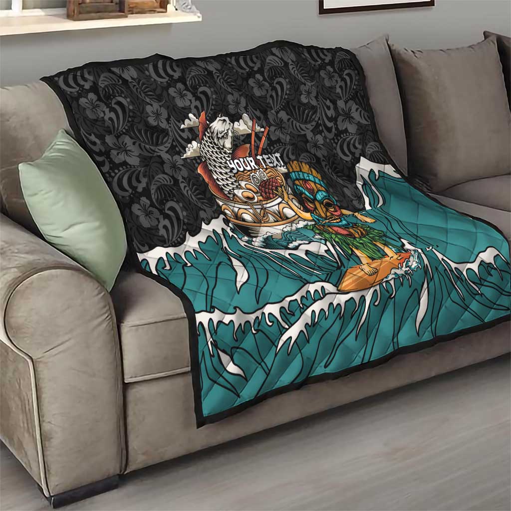 Personalized Japanese Koi Fish Ramen Quilt Tiki Surfing Wagara Hibiscus Pattern