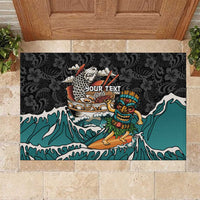 Personalized Japanese Koi Fish Ramen Rubber Doormat Tiki Surfing Wagara Hibiscus Pattern