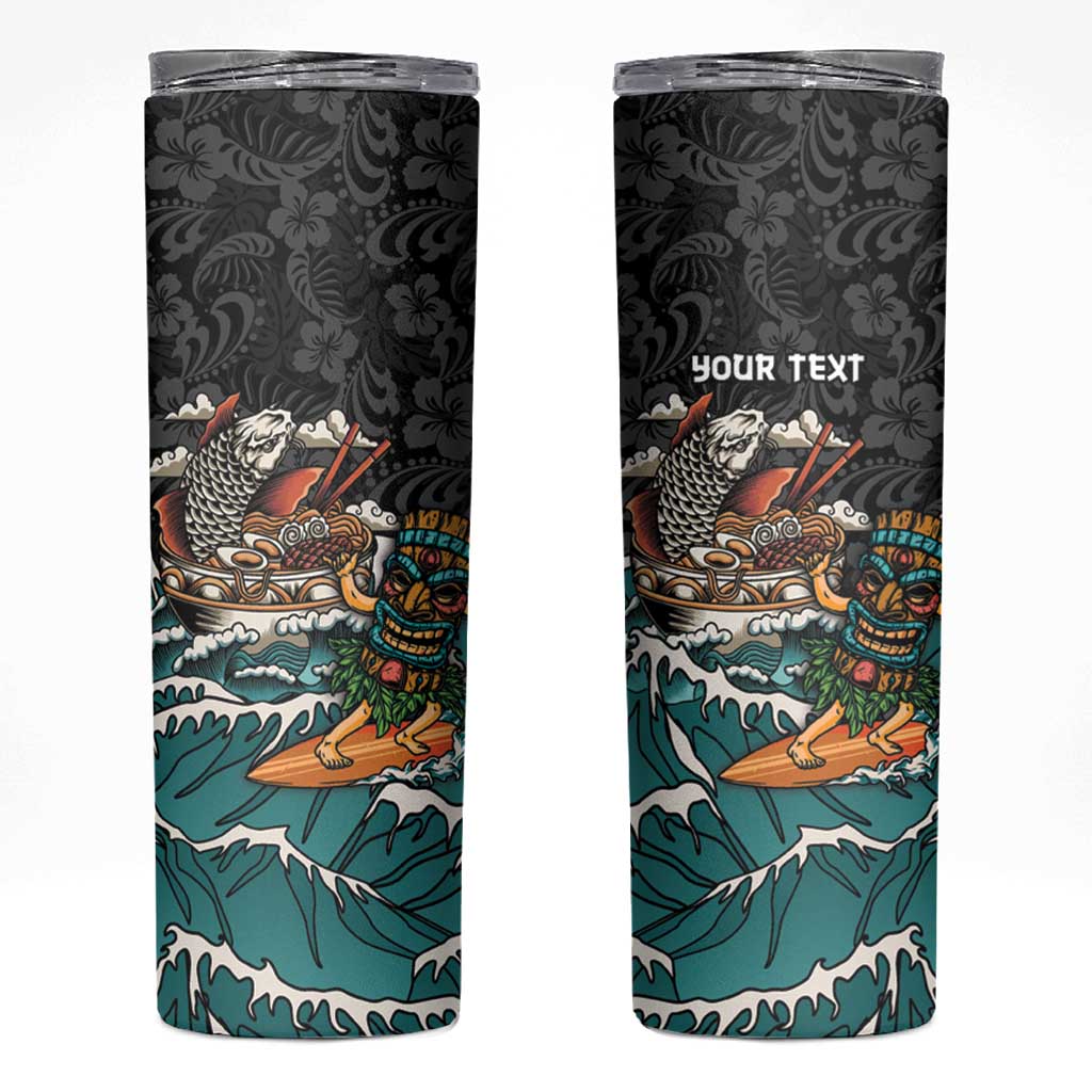 Personalized Japanese Koi Fish Ramen Skinny Tumbler Tiki Surfing Wagara Hibiscus Pattern