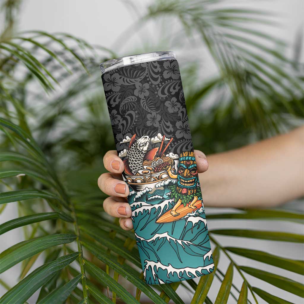Personalized Japanese Koi Fish Ramen Skinny Tumbler Tiki Surfing Wagara Hibiscus Pattern