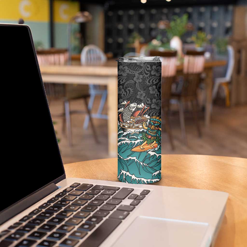 Personalized Japanese Koi Fish Ramen Skinny Tumbler Tiki Surfing Wagara Hibiscus Pattern