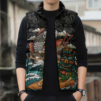 Personalized Japanese Koi Fish Ramen Sleeveless Puffer Jacket Tiki Surfing Wagara Hibiscus Pattern LT9 - Polynesian Pride