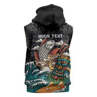 Personalized Japanese Koi Fish Ramen Sleeveless Zip Hoodie Tiki Surfing Wagara Hibiscus Pattern
