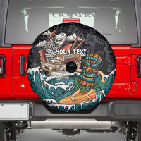 Personalized Japanese Koi Fish Ramen Spare Tire Cover Tiki Surfing Wagara Hibiscus Pattern
