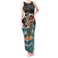 Personalized Japanese Koi Fish Ramen Tank Maxi Dress Tiki Surfing Wagara Hibiscus Pattern LT9 Women Black - Polynesian Pride