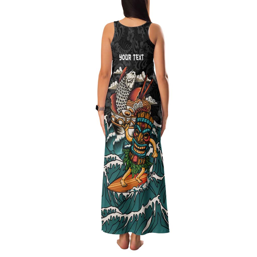Personalized Japanese Koi Fish Ramen Tank Maxi Dress Tiki Surfing Wagara Hibiscus Pattern LT9 - Polynesian Pride