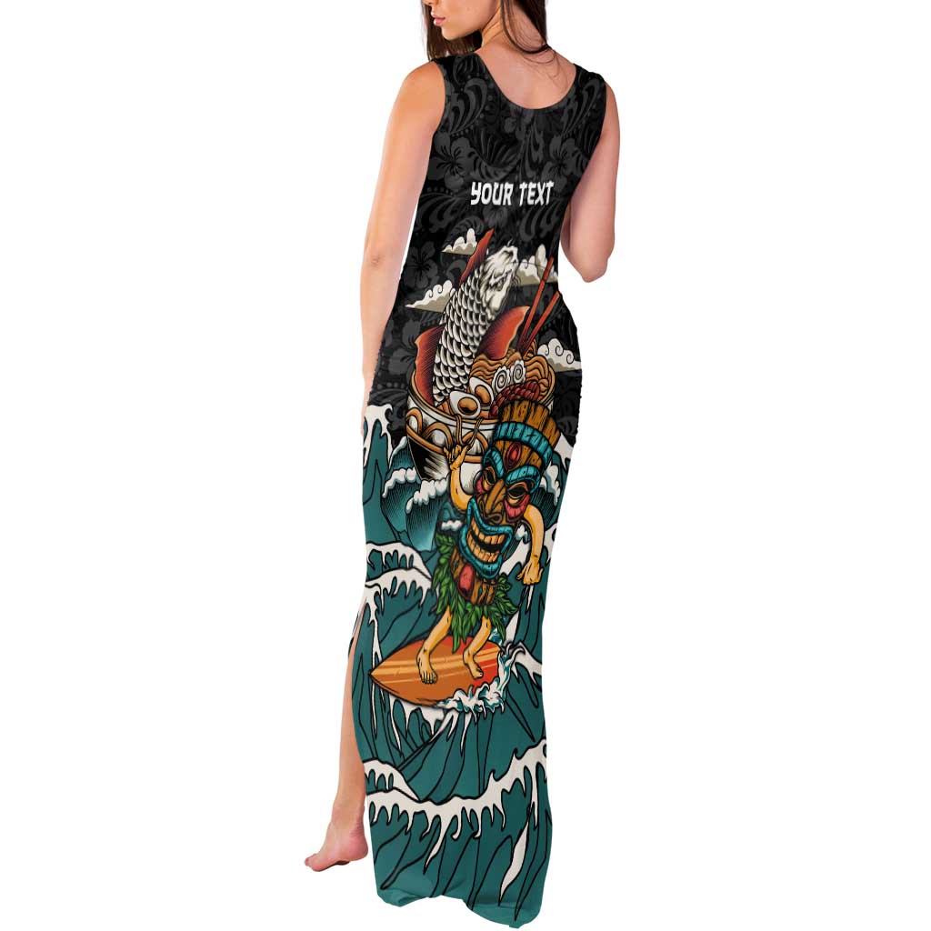 Personalized Japanese Koi Fish Ramen Tank Maxi Dress Tiki Surfing Wagara Hibiscus Pattern LT9 - Polynesian Pride
