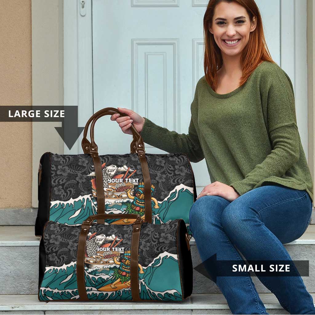 Personalized Japanese Koi Fish Ramen Travel Bag Tiki Surfing Wagara Hibiscus Pattern