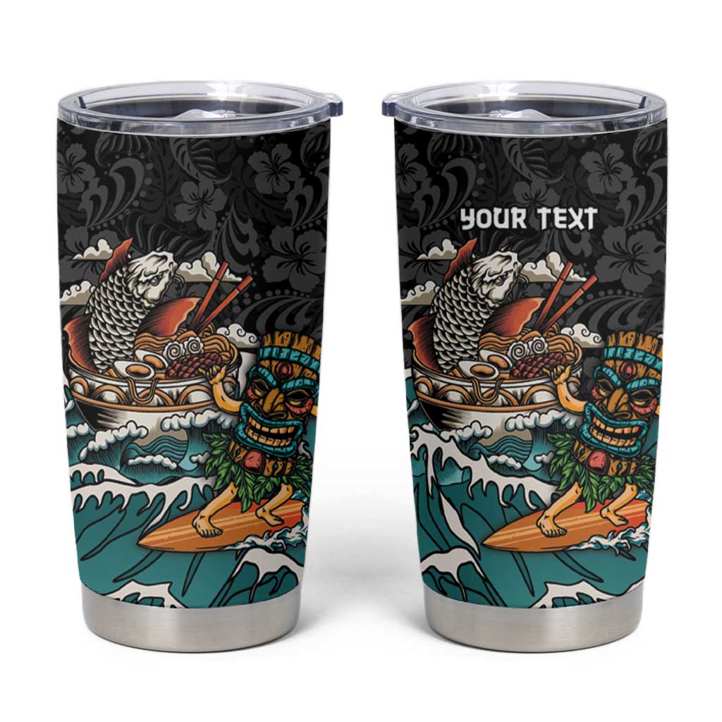 Personalized Japanese Koi Fish Ramen Tumbler Cup Tiki Surfing Wagara Hibiscus Pattern LT9 Black - Polynesian Pride
