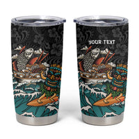 Personalized Japanese Koi Fish Ramen Tumbler Cup Tiki Surfing Wagara Hibiscus Pattern LT9 Black - Polynesian Pride