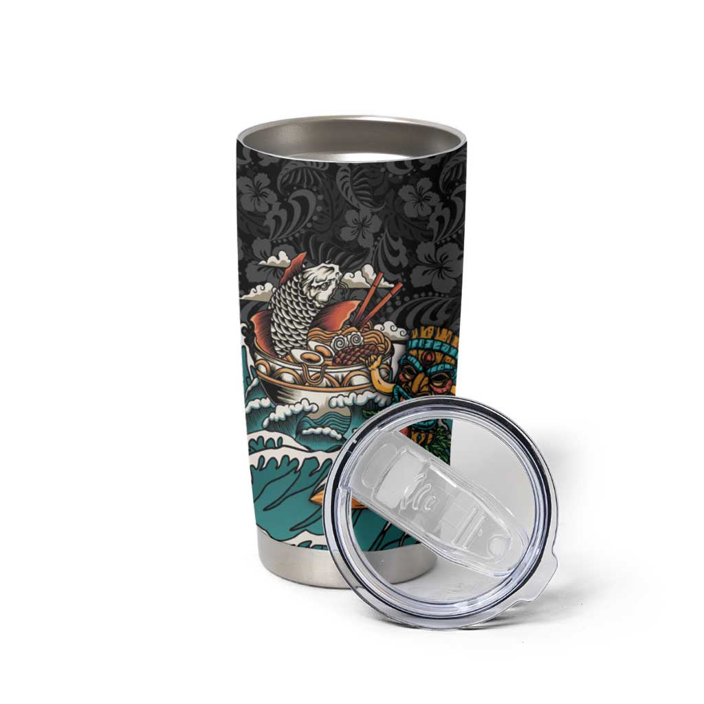 Personalized Japanese Koi Fish Ramen Tumbler Cup Tiki Surfing Wagara Hibiscus Pattern LT9 - Polynesian Pride