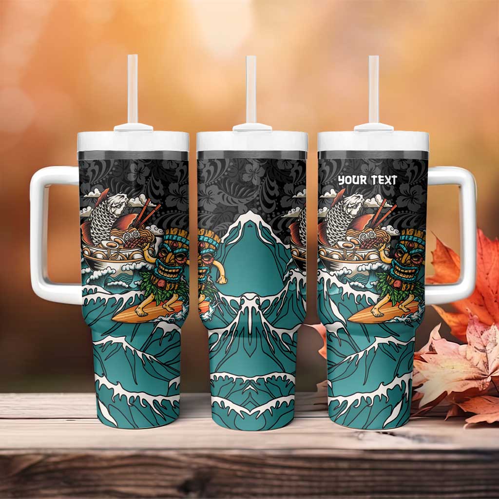 Personalized Japanese Koi Fish Ramen Tumbler With Handle Tiki Surfing Wagara Hibiscus Pattern