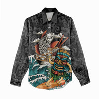 Personalized Japanese Koi Fish Ramen Women Casual Shirt Tiki Surfing Wagara Hibiscus Pattern