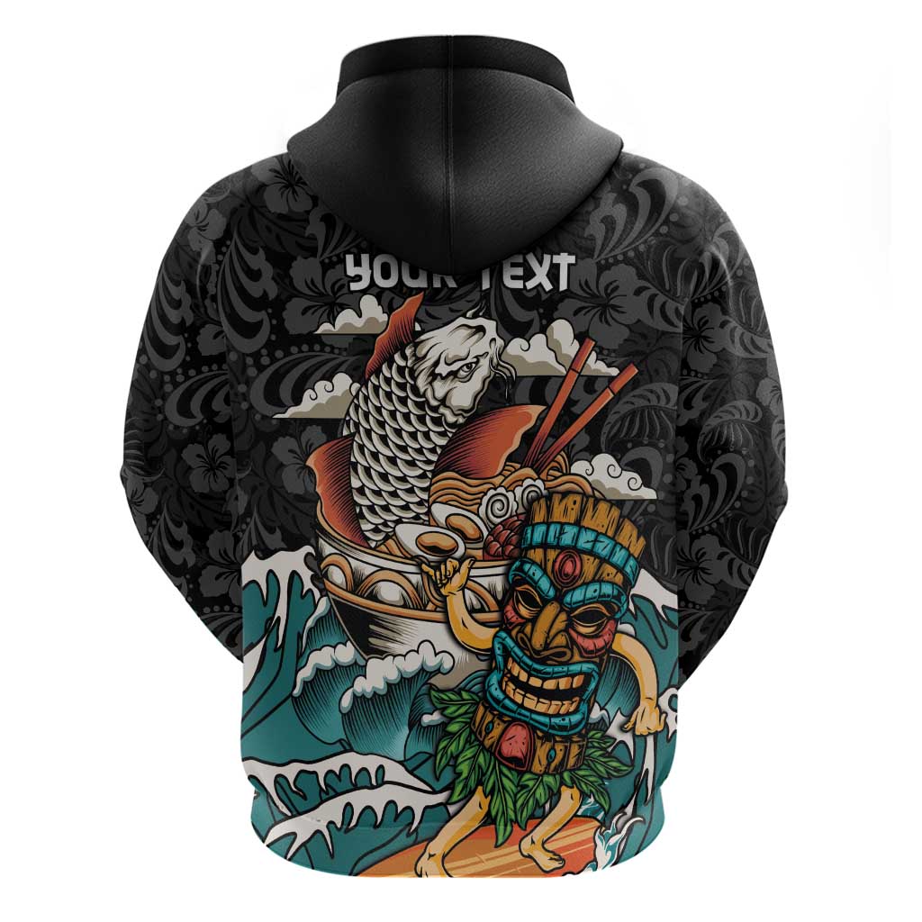 Personalized Japanese Koi Fish Ramen Zip Hoodie Tiki Surfing Wagara Hibiscus Pattern