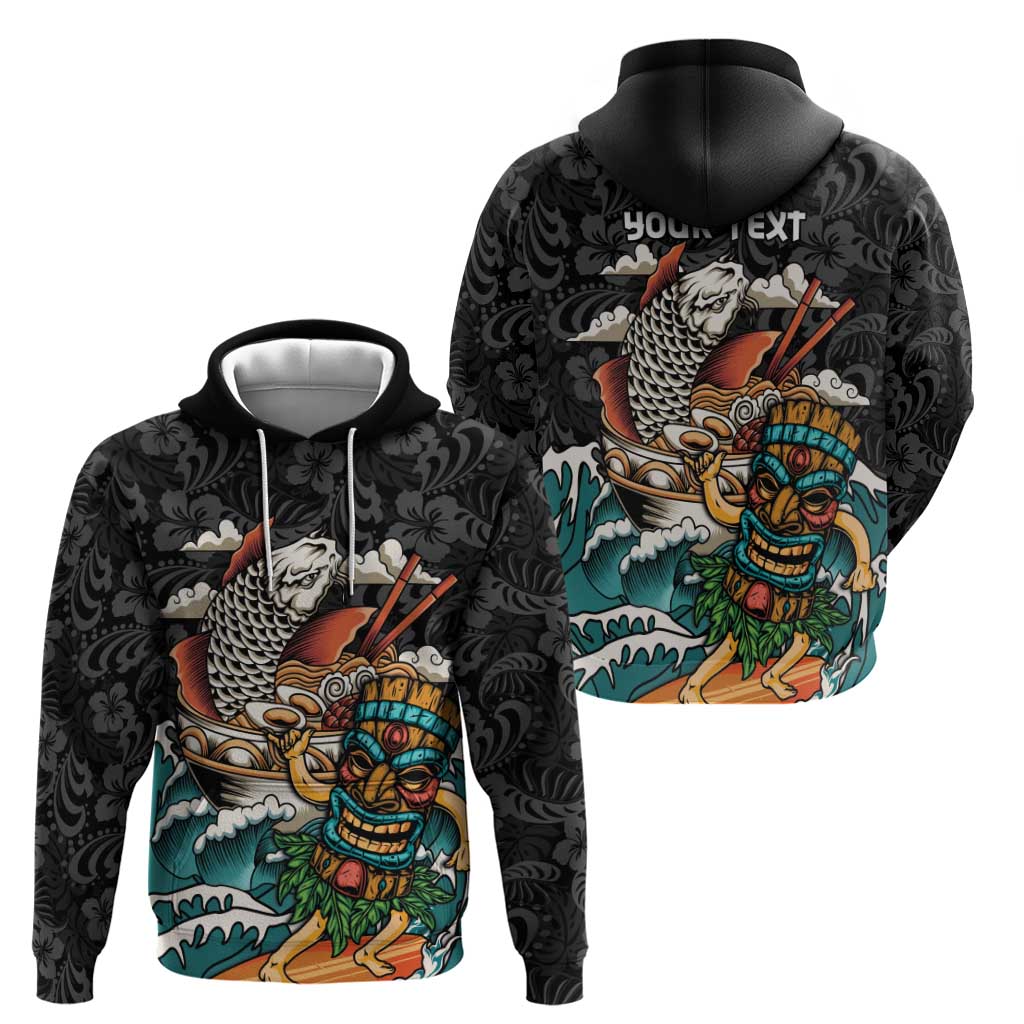 Personalized Japanese Koi Fish Ramen Zip Hoodie Tiki Surfing Wagara Hibiscus Pattern